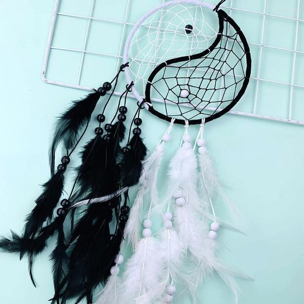 Dekorative Figuren Yin Yang Gossip Dream Catcher Tai Chi Perlen Feder gewebtes Handwerk Anhänger Eingangseingangsbalkon im Auto