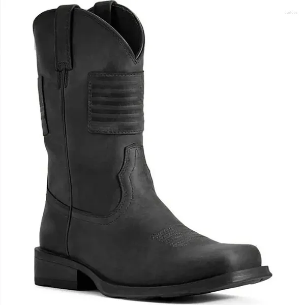 Stiefel Herrenleder Nonslip Slipon Runde Zehenschnalle Low Heeled Casual Schuhe Männer Winter im Freien Cowboy warmes Zapatilla '