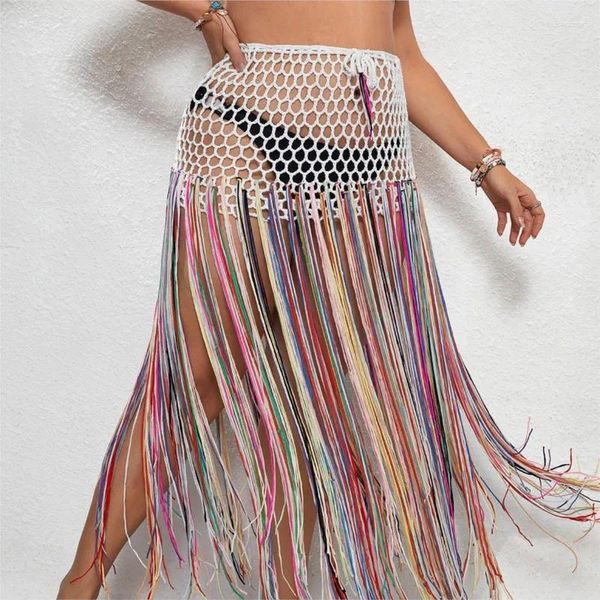 Praia Dress Up Dress Mulheres roupas de banho de verão 2024 Cor da saia feminina de cor pura acrílica de estampa de impressão