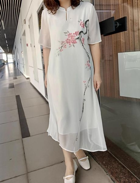 Vestidos casuais qikaidesheng style nacional vestido de garota gordinha legal respirável