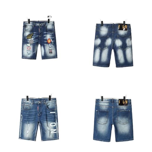 Jeans corti da uomo buchi dritti pantaloni in denim casual estate blu italia in stile jeans jeans designer jeans da uomo ricamo hippop slim streetwear all'ingrosso maschile 37