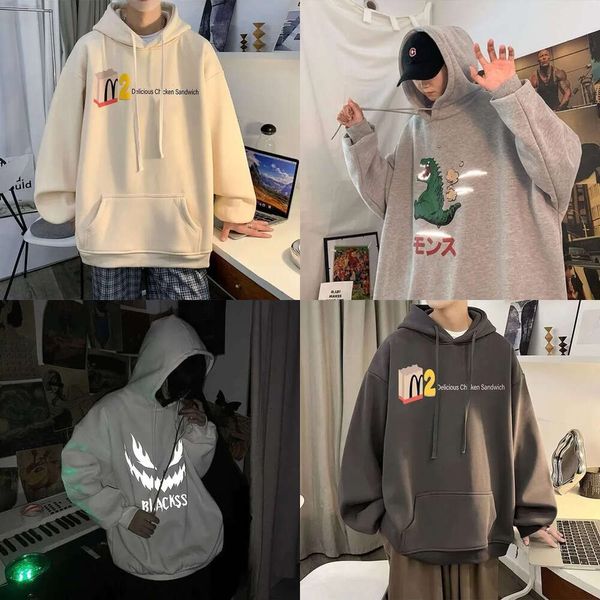 Anime Herbst/Winterpullover Männer lose koreanische Ausgabe Instagram Trendy Dark Reflective Print mit VEET -Kapuzenpaar -Hemd