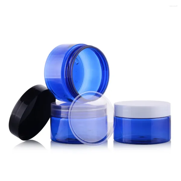 Garrafas de armazenamento 10pcs jarra creme azul máscara vazia contêiner cosméticos embalagens internas almofadas recarregáveis garrafas de estimação mavio lata preta tampa branca preta