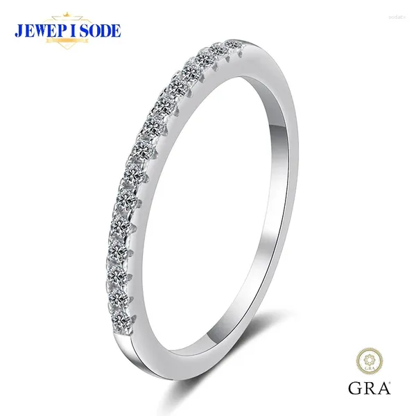 Ringos de cluster JewePisode Moissanite Ring 925 Sterling Silver White Gold Plated Full Diamond Eternity Band Engagement Wedding for Women