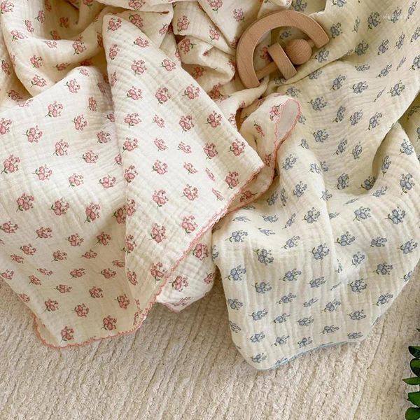 Decken Sommerbaby Decke Blumen super weiche Baumwoll Gaze Swaddle Wrap Born Bath Tower Säugling Kleinkind Kinder Bettzeug 120 100 cm