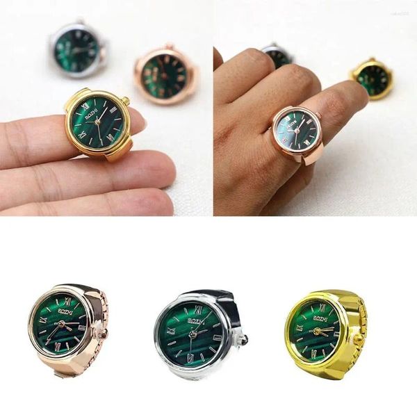 Kol saatleri Vintage mücevher saati hediye dijital saat yuvarlak kuvars parmak yüzük elastik esnek yüzük
