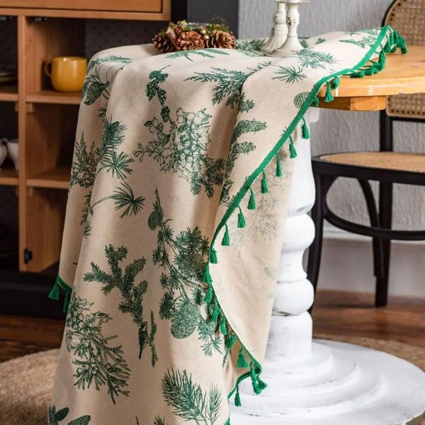 Tanta de mesa Treça de pinheiro ramo impresso Toonete de chapéu de algodão Cozinha capa redonda Tamels de refeições em casa decoração