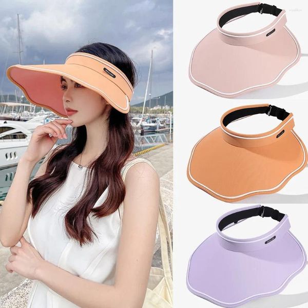 Boinas Proteção UV Mulheres Sun Visor Hat Moda Viagem Ajustável Viagem Pontada Top Capinho de Capinho largo Chapéus de balde ao ar livre