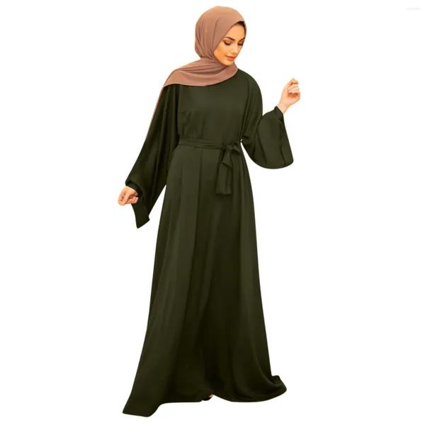 Vestido étnico Vestido casual feminino Solid Muslim Flare Sleeve Abaya Elegante