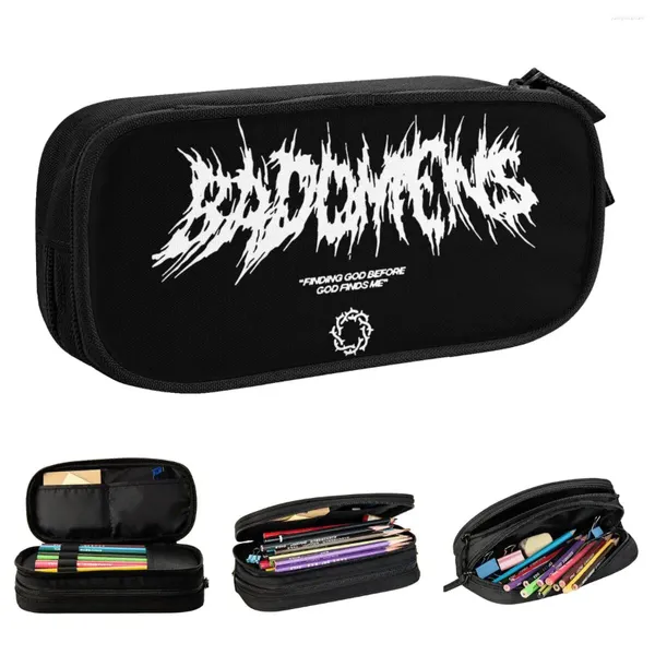 Große Bleistiftkoffer Bad Omens Death Metal Logo Office Accessoires Rock Band Doppelschicht -Box Girl Make -up -Taschen Geschenk