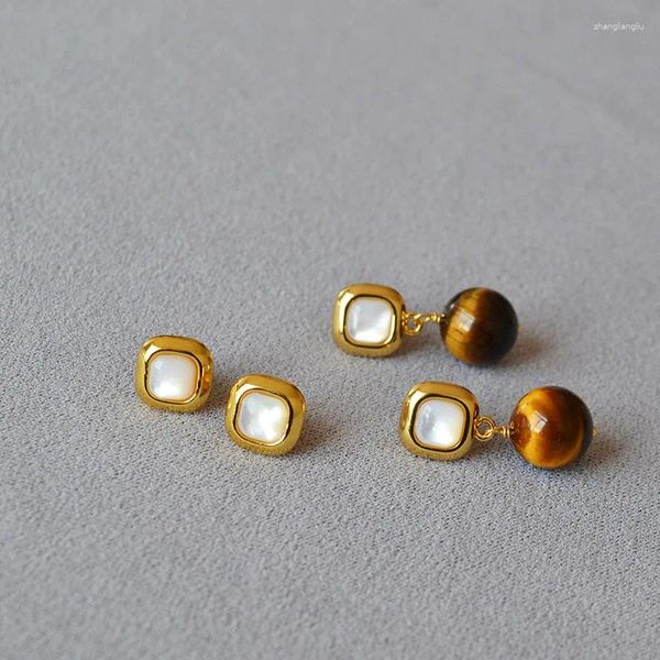 Orecchini a pennello geometrica francese per la perla della tigre marrone quadrata per donne teneri piercing