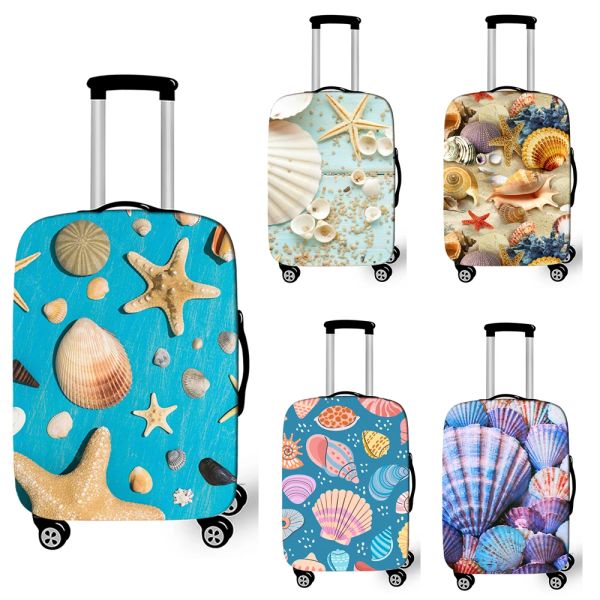 Acessórios Beach Seashell Starfish Conch Print Luggage Capa para viagens Antidust Says Capas Capas de proteção elástica do carrinho