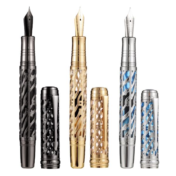 PENS NUOVA Hongdian A6 Hollow Pistone Metal Fountain Pen 35# Pazzo Scrittura Penna a inchiostro EF F NIB SCUNA SCUNA Office Forniture per gli studenti Penne per gli studenti