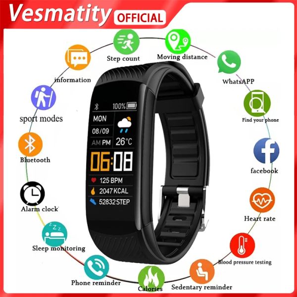 Armbänder für iOS Xiaomi C5s Smart Armband Druckmessung Impulsalarm Hour Takt Fitness Gesundheitsband Armbänder Herzfrequenzherziger Monitor