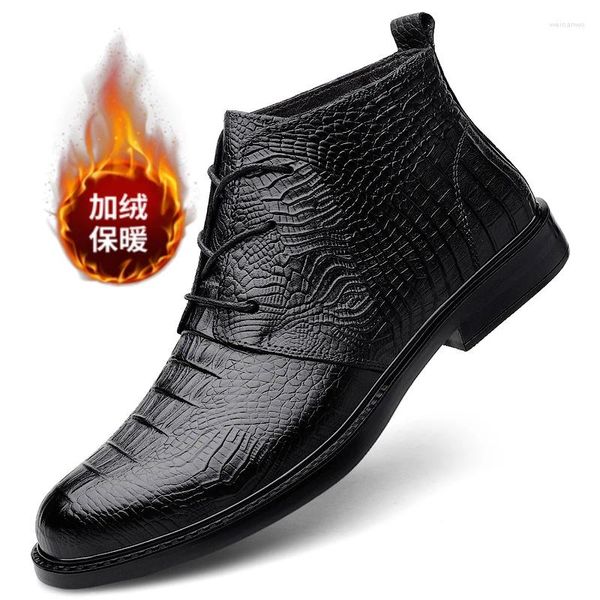 Boots Men Sapatos de negócios formais alt top top inverno preto crocodilo de couro não deslizamento tornozelo