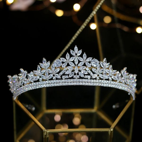 Colares colares de zircônia cúbica cor e coroa de noiva dourada cz princesa tiaras festas de aniversário acessórios de cabelo de casamento