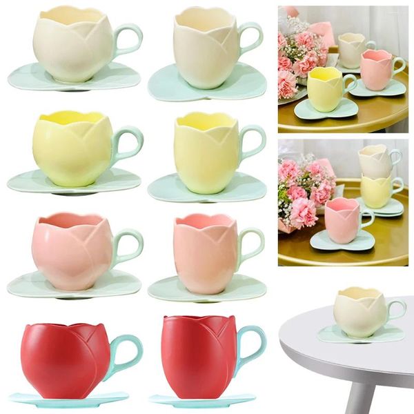 Caffettiere tazza di tulipano con tazza da tè vintage creativa tazza di tè a forma di piattino per casa pomeriggio