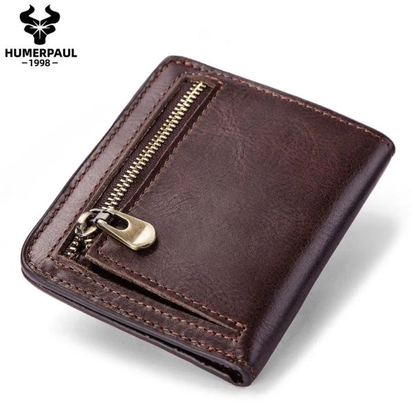 Brieftaschen Humerpaul dünne Kuh echte Leder Brieftet Männer Münze Kleinkartenhalter Einfacher Portfolio Portomonee Slim Male Walet