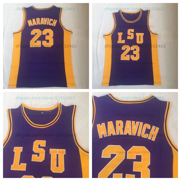 23 Pete Maravich Jersey NCAA Kolej Basketbol Formaları Retro Mens Tüm Dikişli Mor