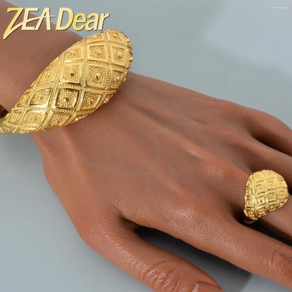 Bangle Zeadear Jóias Dubai Gold Color Ring 2 PCs 18K Geometria grande pulseira grande para presente de casamento noiva