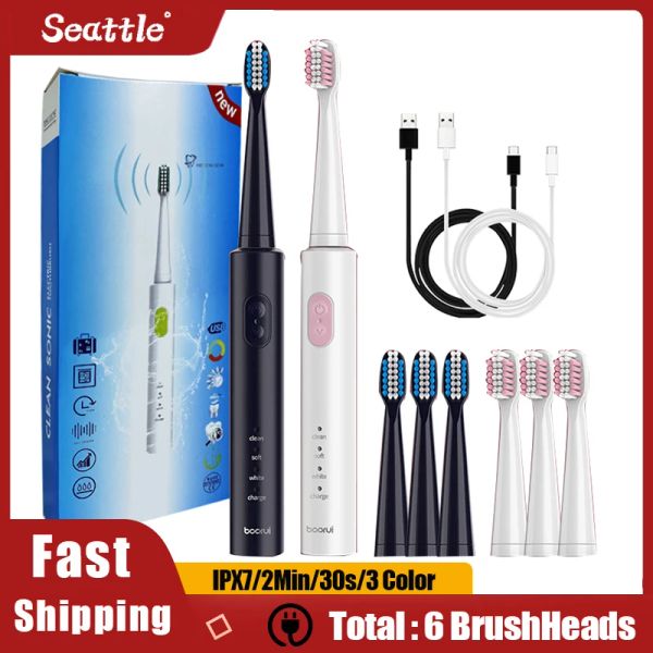 Cabeças Sonic Electric Toothbrush Timer adulto 3 modos TB013 IPX7 CARREGEM USB IPX7 PARA ADIVA CUIDADO ORAL SUBLICIONAÇÃO 6 BOCHA DE PAINE