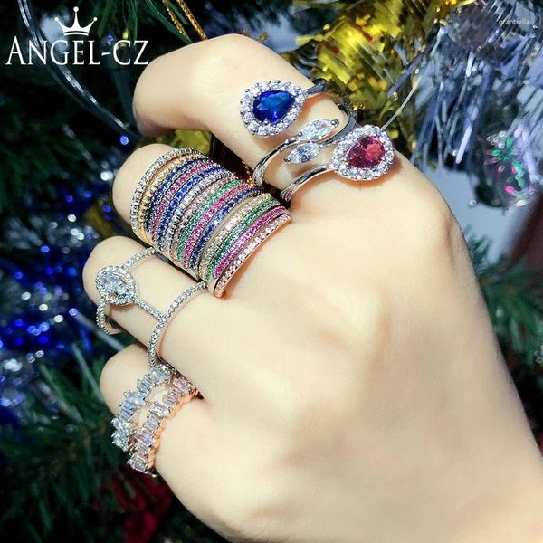 Con pietre laterali Angelcz Stack Simple Cocktail Cocktail Finger Jewelry for Women Multi Cz Colorful Engagement Party Regolable Knuckle Set