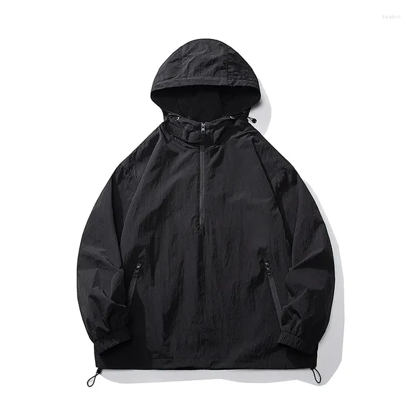 Herrenjacken Frühling Männer Jacke Pocket Reißverschluss Windbrecher Windbreaker Outdoor Winddicht mit Kapuze Bomber lässig Lose Kleidung Sportbekleidung