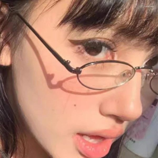 Sonnenbrille Retro Oval Gläser Rahmen für Frauen schöne Ins Keine Make -up -Männer japanische Brille süßer dekorativer Computer