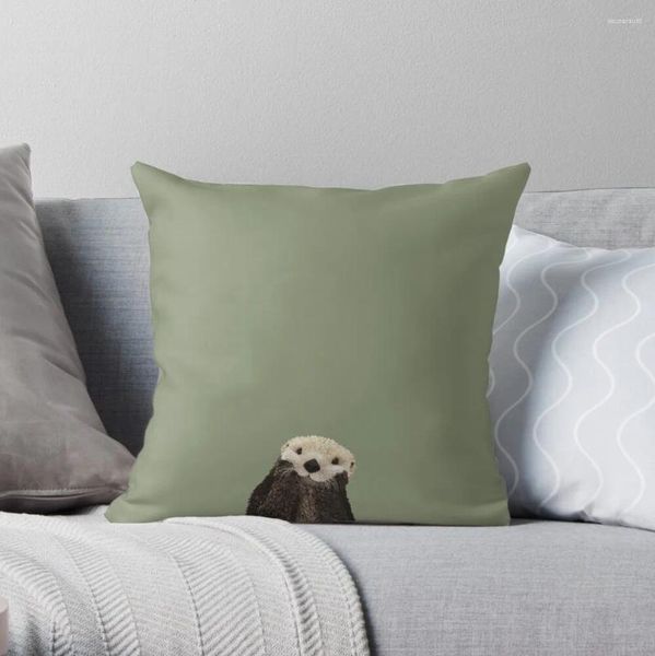 Pillow Cute Otter do mar em sólido verde.Minimalista.Limpar.Costeiro.Sofá de capa retangular adorável