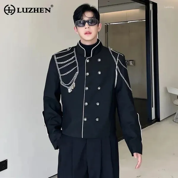 Herrenjacken Luzhen Elegant Stilvolle Metallkette Dekoration Design Blazer Jacke Trendy Korean High Street Männlicher Originalmantel 2024 LZ2730