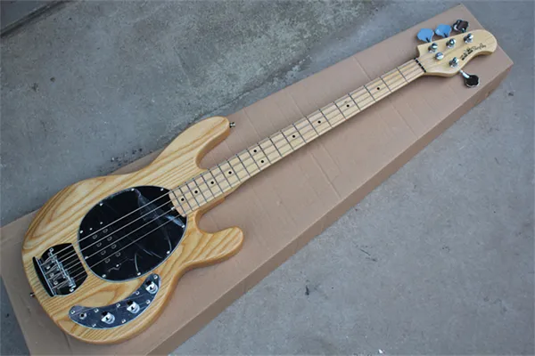 Stringhe di alta qualità 4 corde naturale Ernie Musicman Electric Bass Guitar Music Man Sting Ray Ray Black Pickguard Pickup Passive Active