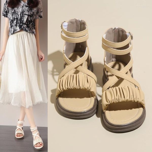 Scarpe casual 2024 Summer Women Sandals tacchi aperti zaino in punta di piedi Roman Square Caviera Caviera Donna Bassa Calza