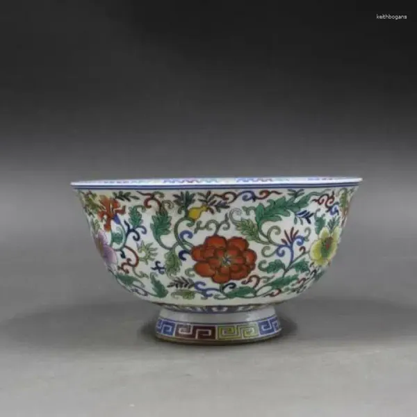 Estatuetas decorativas chinesas famille rosa porcelana Qing Qianlong Lotus Branch Design Bowl