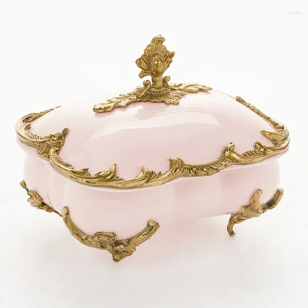 Bottiglie decorazione decorazione antica di lusso in ceramicporatura marbal rosa con vasca di stoccaggio reale in ottone raccogli gioielli oro