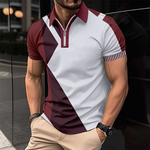 NEU 3D Digital Printed Mens Revers modisch schlanker Fit-Farbblock-Herren-T-Shirt Polo-Shirt