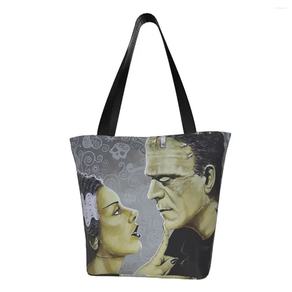 Sacchetti per la spesa civetta sposa di frankenstein tote bot lavabile in tela shopper halloween holror horror handbag