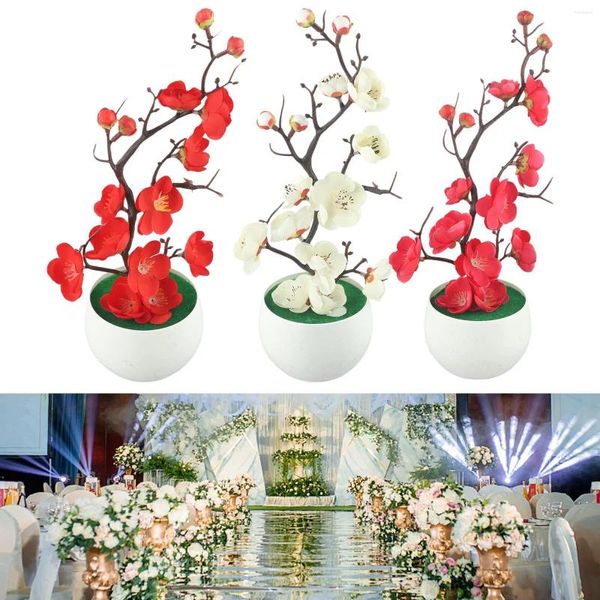 Flores decorativas 1PC Bonsai Silk Plum Plants Artificial Plants floresce simulação Vasos de inverno Vasos de casamento Decoração da sala de casa