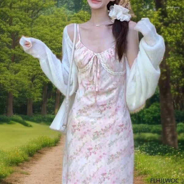 Günlük elbiseler şık sevimli elbise 2024 yaz plaj tatil kadınları Japonya Kore tarzı kızlar çiçek kolsuz kadınsı vestidos