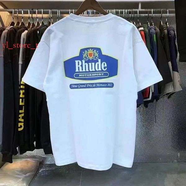 Erkek tasarımcı tişört rhude gömlek kartı logosu harfli baskı rhude t shirt çiftler erkekler ve kadınlar için tişört pamuk gevşek lüks tişört 7131