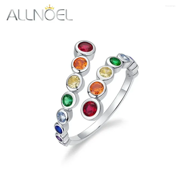 Anelli a grappolo Allnoel 925 Sterling Silver Open for Women Rainbow Crystal Multicolore colorato nano zircone Gift