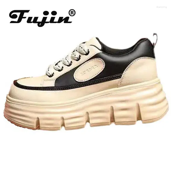 Sıradan ayakkabılar fujin 6cm gerçek deri platform kama tıknaz spor ayakkabı karışık renk rahat kalın taban bahar sonbahar vulkanize bayan dantel up