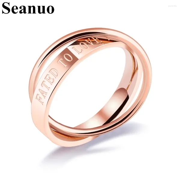 Con pietre laterali Seanuo 2 anello/set di lettere in oro rosa anello per donna moda matrimonio semplice destinata a amarti in acciaio inossidabile