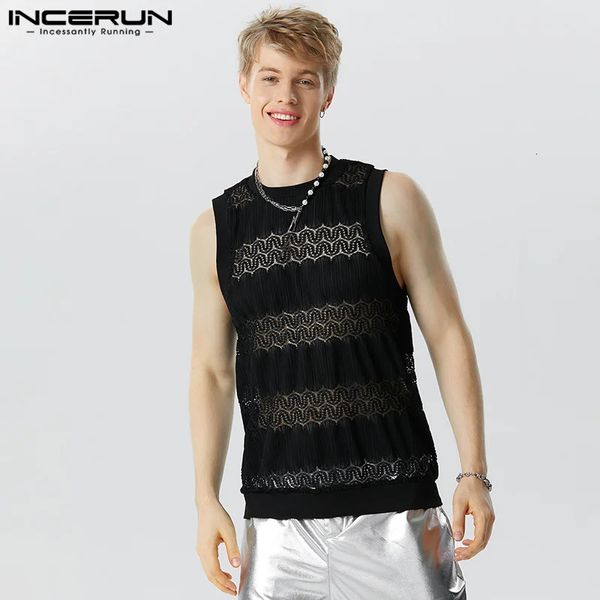 Incerun Tops American Style Mens Strick gedrucktes Muster ausgehöhlter Tank Casual Mode komfortable Weste S-5xl 240419