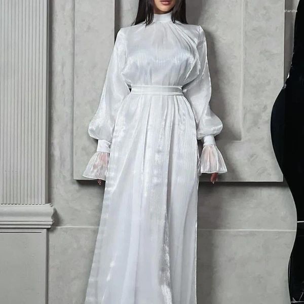 Sıradan elbiseler kadınlar için beyaz elbise bayram müslüman parlama kolu abaya fas ramazan dantel up abayas kaftan İslam dubai arap mütevazı uzun bornoz