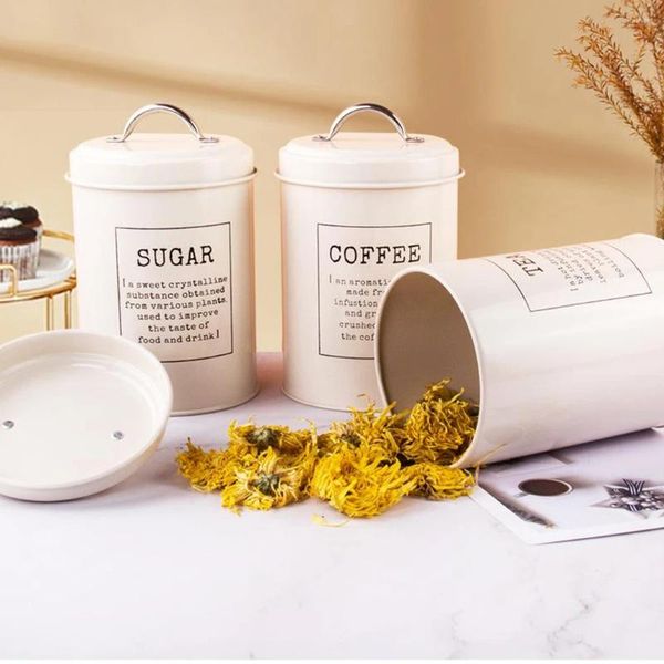 Bottiglie di stoccaggio Set di 3 in metallo cucina cibo caffè zucchero tè box da tè latta bidone bin vaso per coperchio per le forniture