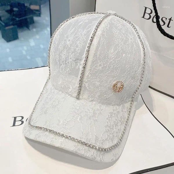 Cappellino da palla da donna donne sottili mozzafiato di strass per il sole visore fiori di pizzo mesh berretto da baseball all'aperto