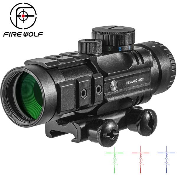 Kapsamlar Ateş Wolf 4x32 Kapsam Avı Optik Görüş Taktik Tüfek Kapsamı Yeşil Kırmızı Nokta Işık Tüfek Tüfek Avcılığı için Kapsam Kapsamı