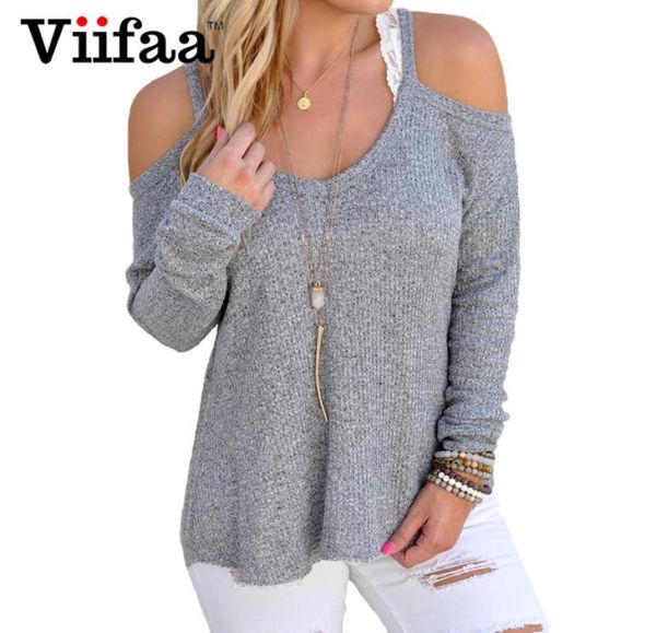 Wholeviifaa niedlich von Schulterpullover Frauen sexy Langarm Herbst Pullover Strick Plus Größe Lose O Hals Pull Femme8859926