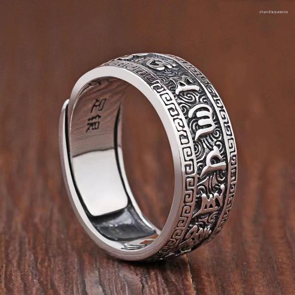 Anelli di cluster S999 Sterling Silver Ring da uomini Proverbi Proverbi Retro Retro Regolable Solid Punk Personality