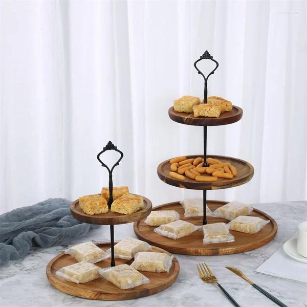 Teller 2/3-Schicht Abnehmbarer Kuchenstand Holz getrockneter Fruchtschalen Snack Schack Hochzeit Dessert Süßigkeiten Display Rack Cupcake Teller